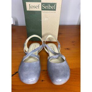 Josef Seibel Fiona 13 Light Blue Grey Leather Flats Cross-Strap & Slingback 37/6